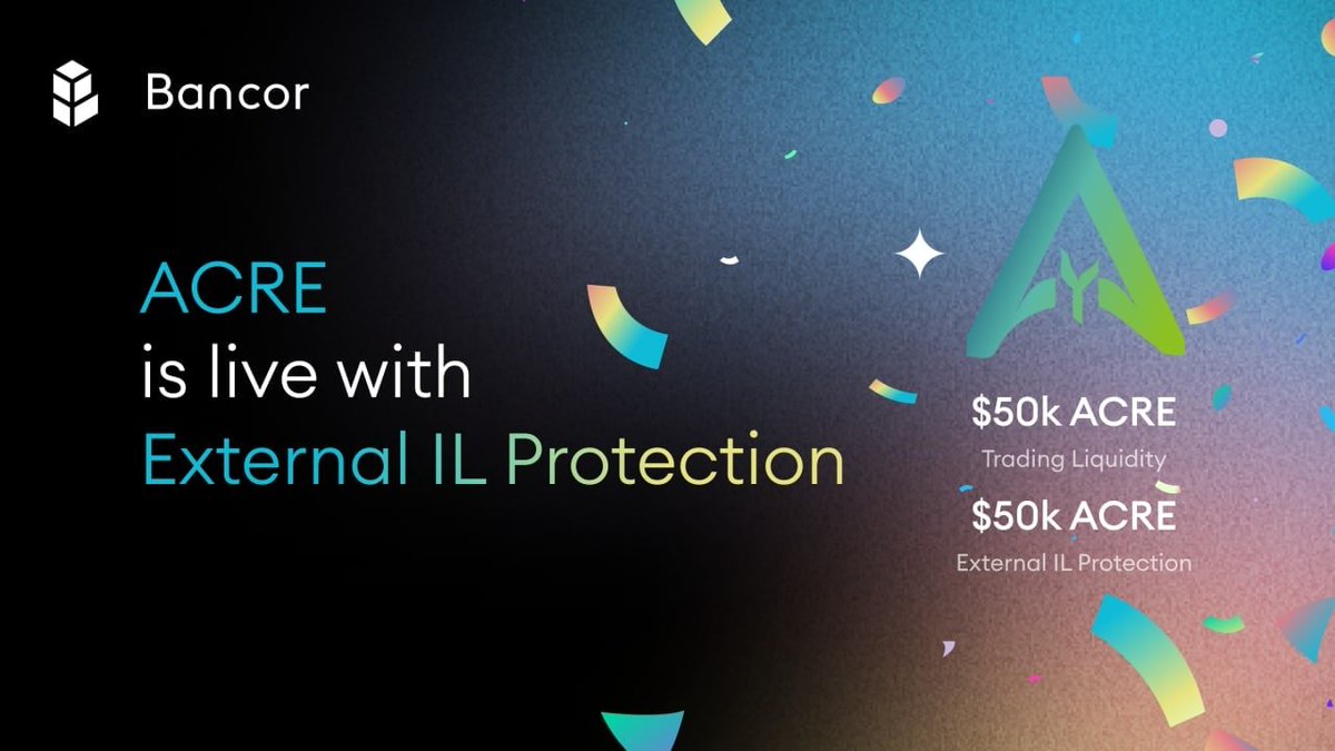 Very excited to welcome <a href="/ArableProtocol/">Arable Protocol</a> who have been listed on <a href="/Bancor/">Bancor</a> with up to $50k in external IL protection, paid in $ACRE!

You can now trade $ACRE on Bancor below:
app.bancor.network/trade?from=0xb…