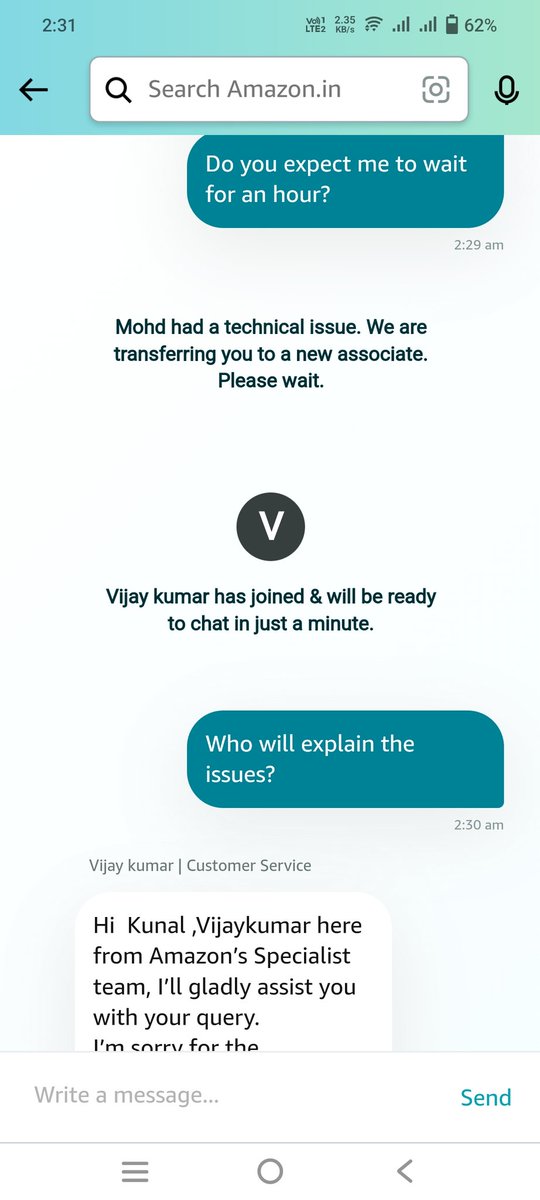 Airdrop_trapper's tweet photo. @amazonIN @AmazonHelp
This is how your customer service agents handle issues.
When it comes to replace/return the product over a chat, this is how the agents behave and keep the customer waiting. I hope your operations team is aware about this. It's already 36 minutes. https://t.co/rGoodvrvlf