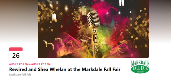 MarkdaleFair's tweet photo. Come out and enjoy a beverage at the Beer Gardens hosted by the "Hitting Bombs" Ball Team!
Music will be provided by local band "Rewired" on Aug 26th from 9pm to 12 am and Shea Whelan will entertain on Sat, Aug 27th from 12 noon to 3pm followed by Rewired again from 4pm to 7pm. https://t.co/iO3JzkZeus