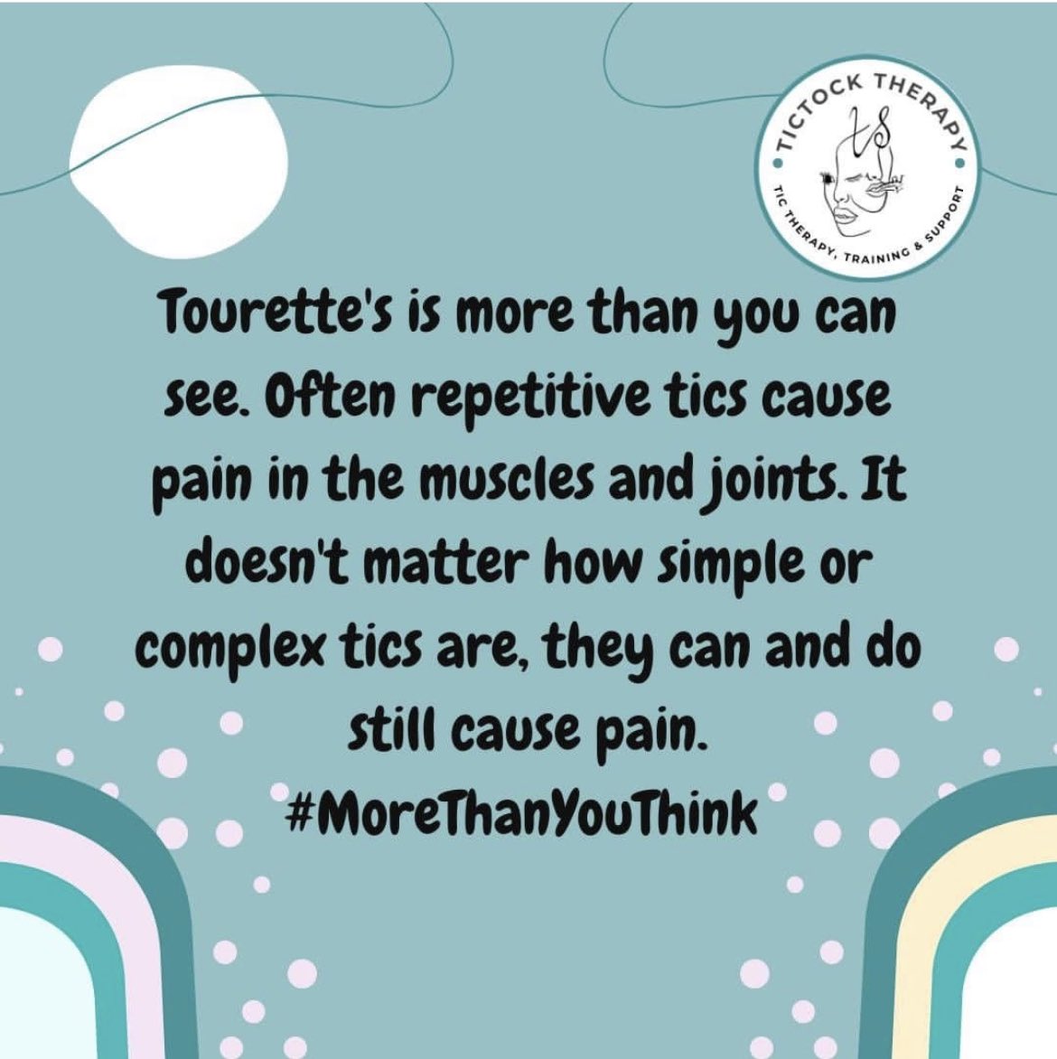Tictocktherapy's tweet image. Tourette's is more than you can see. 
Often repetitive tics cause pain in the muscles and joints. It doesn't matter how simple or complex tics are, they still can and do cause pain. 
#Tourettes #Tics #FunctionalTics #Pain #ChronicPain #StopTheStigma #TourettesAwareness