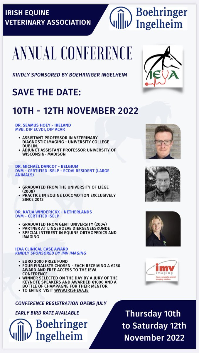 Irishequinevet's tweet photo. Save the date for the Irish Equine Conference. #equinevet #alwayslearning @LyrathEstate @IMVimaging @Boehringer_AH https://t.co/hOFxE7Pfn9