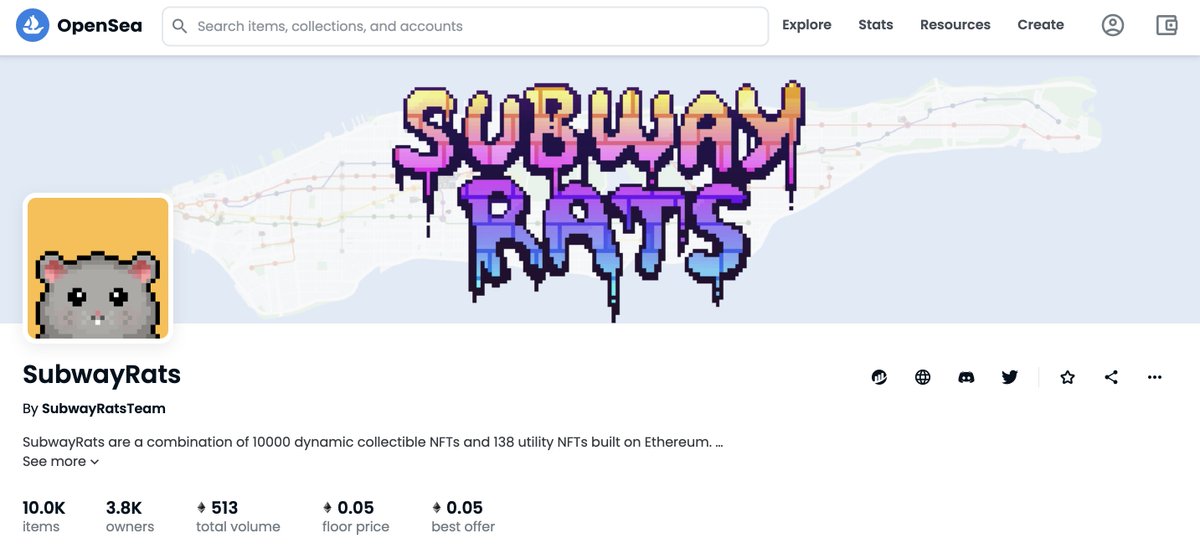 Rats are taking over OpenSea!🐭

500+ ETH trading volume post mint! #subwayrats

opensea.io/collection/sub…