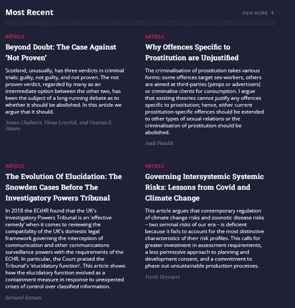 The July Issue of the MLR is now up: modernlawreview.co.uk, with articles on the Scottish 'not proven' criminal verdict, specific prostitution offences, the UK Investigatory Powers Tribunal, systemic risks from covid and climate, and no-platforming.