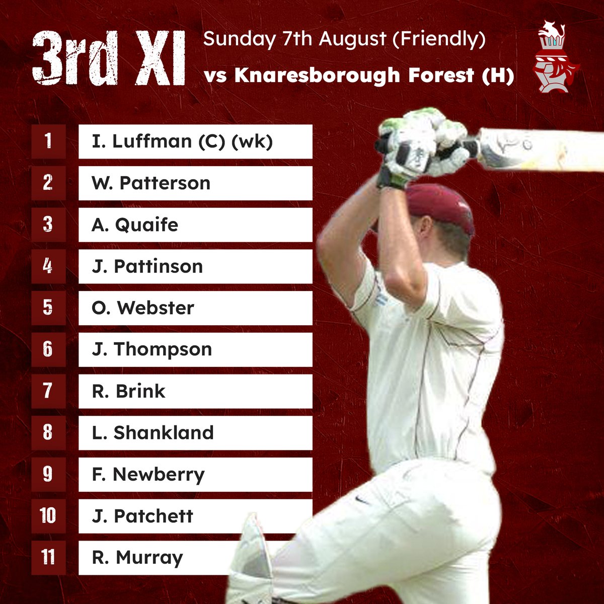 IlkleyCC's tweet photo. 🏏 THIS WEEK'S TEAMS

1st XI vs @biltoncricket 
2nd XI vs @AlwoodleyCC 
3rd XI vs @KboroForestCC (Friendly)
 
Come on the ICC!

Use these teams to make your Fantasy Cricket selections wisely… 

#ICC #IlkleyCC #Ilkley #AireWharfe #Cricket #ICCTWD #CricketSeason https://t.co/cn98NzCY6J