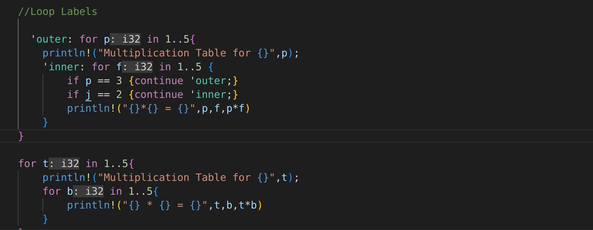 mychcoder's tweet image. Day 23 of #100DaysofCode

Learned about Loop Labels used to identify loops that share similar properties, but used in the same block of code.

Also tried writing the Nested Loop for calculating the multiplication table.

Up Next. The Big One: Functions in #rustlang