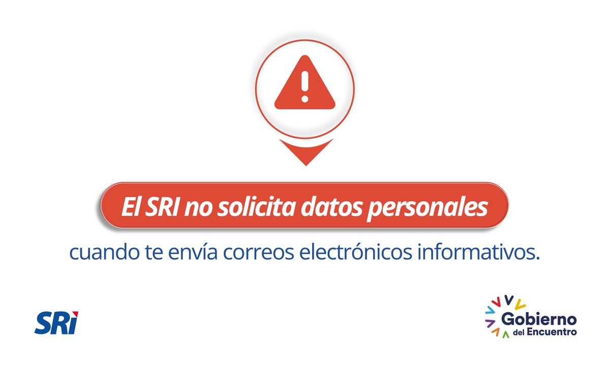 SRIoficialEc's tweet photo. ¡Recuerda! 📢
Los correos oficiales del #SRI terminan en:
✅ https://t.co/6CbJz9O8kh
✅ https://t.co/3AttH49F4u
Consulta tu buzón de contribuyente 📩 y n🚫 abras correos de direcciones no oficiales y mucho menos si contienen archivos adjuntos, pues estos podrían tener virus 🦠💻. https://t.co/lLRGpnoGnb