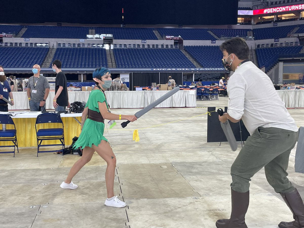 thecritshow's tweet image. The cast of #TheCritshow had a blast doing some foam weapon fighting with the #CritCrew and @armed_combat. Thank you for having us! #GenCon