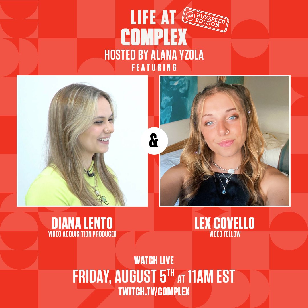 ComplexPop's tweet photo. Happening Now: #LifeAtComplex is live on Twitch. 🚨🎙

Join Lex Covello &amp; @cuppa_soup for the episode. Hosted by @AlanaMYzola.

STREAM: https://t.co/yqBdCDnj1m https://t.co/VFreS4a18B