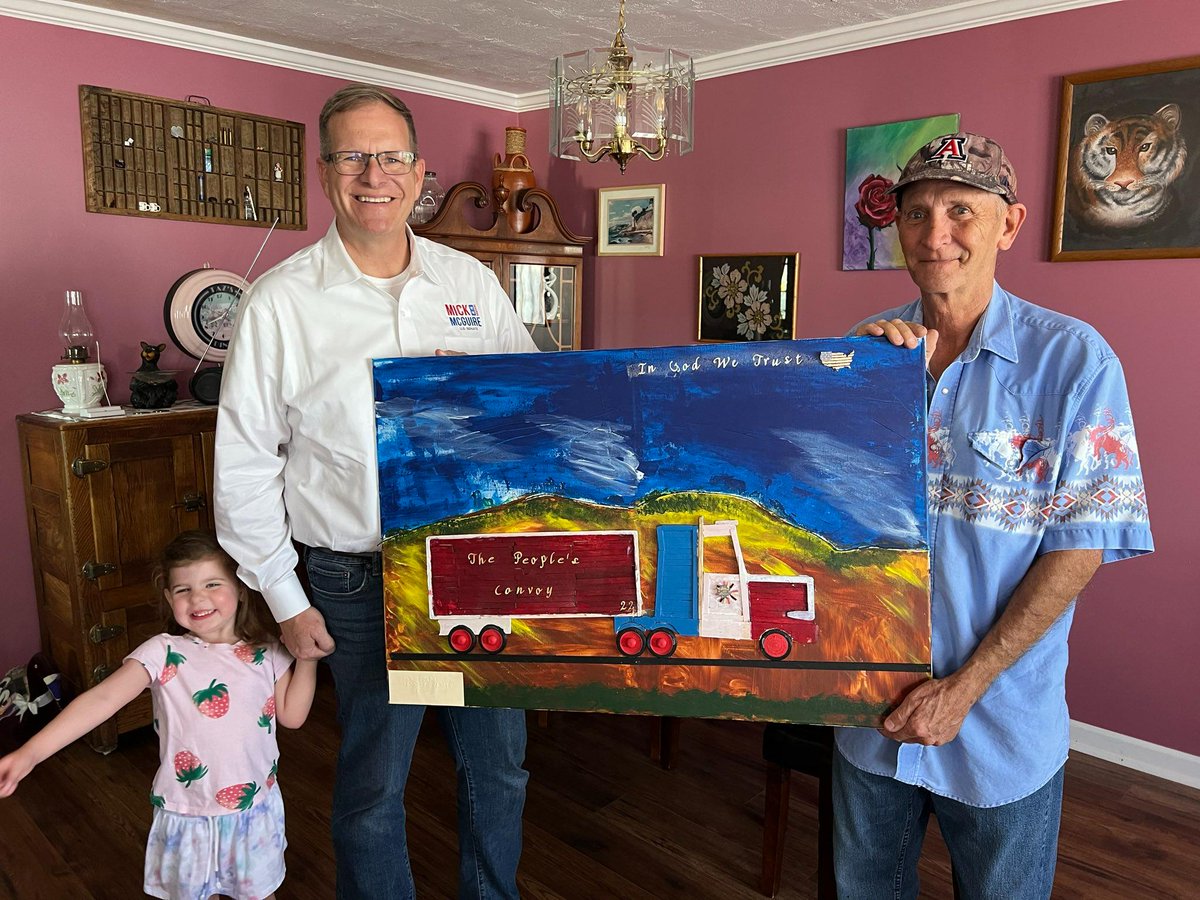 GeneralMcGuire's tweet image. We drove down to Green Valley today to meet Harry Pike and accept the amazing painting he made in support of our campaign. He told me about how he lost his sight, and how he created this artwork with the help of the Lord. I will never forget him.
