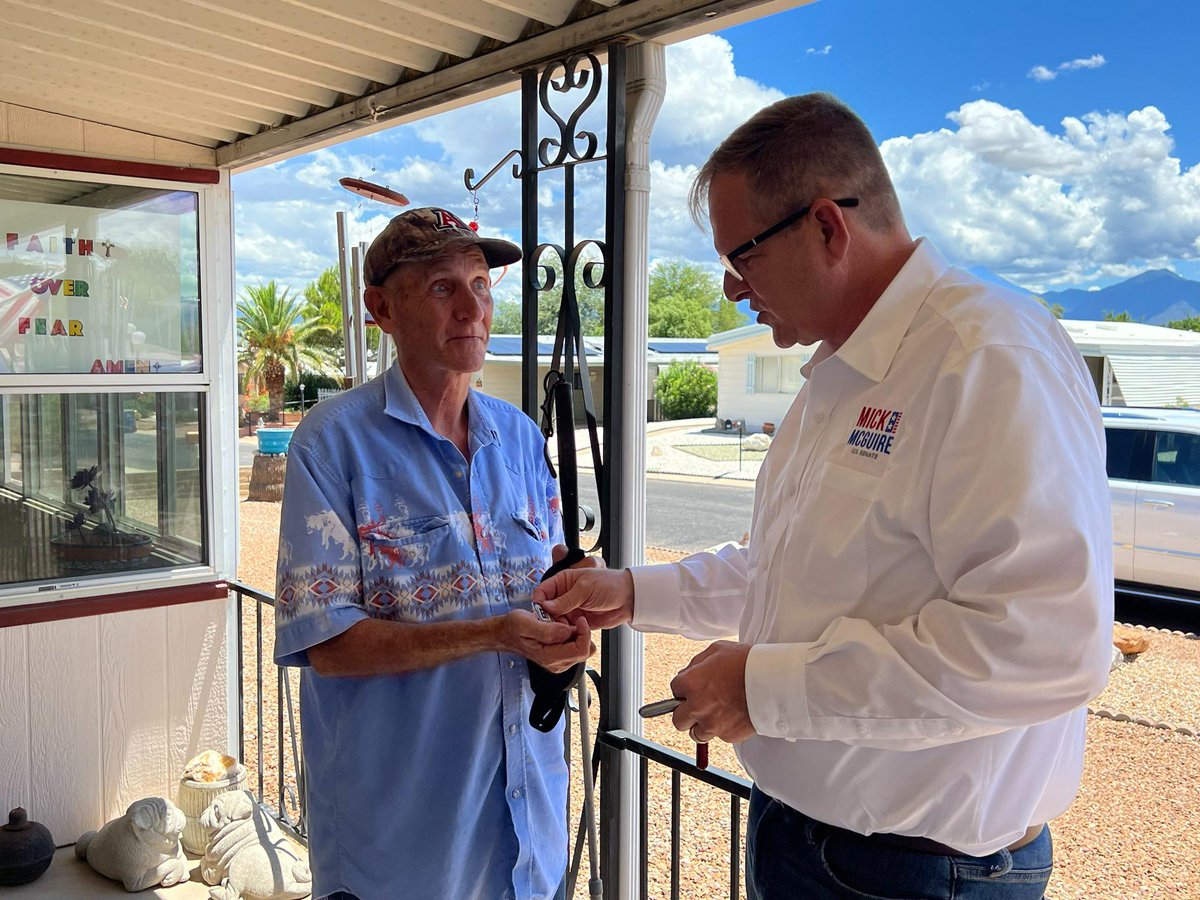 GeneralMcGuire's tweet image. We drove down to Green Valley today to meet Harry Pike and accept the amazing painting he made in support of our campaign. He told me about how he lost his sight, and how he created this artwork with the help of the Lord. I will never forget him.