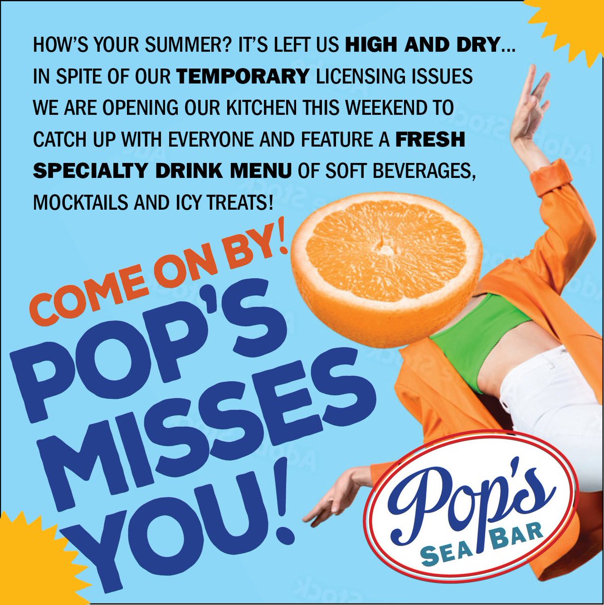High time for dry time! Limited time only!
We miss y'all, so while we sort out licensing we're opening for lunch + dinner. It's cruel to deny our friends of patties, oysters + fried pickles. Featuring a menu of specialty soft beverages, mocktails + icy treats. See y'all Fri 2pm!