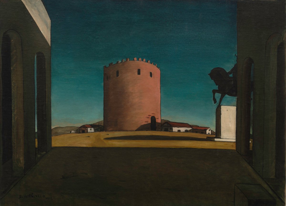Guggenheim's tweet photo. The dreamlike atmosphere of Giorgio de Chirico's compositions results from an irrational perspective. His metaphysical period from 1911 to 1917 became influential to the Surrealists. You can see this work @GuggenheimPGC.  

Learn more: https://t.co/Z5WZ6fbWIw https://t.co/nMHhvwklSp