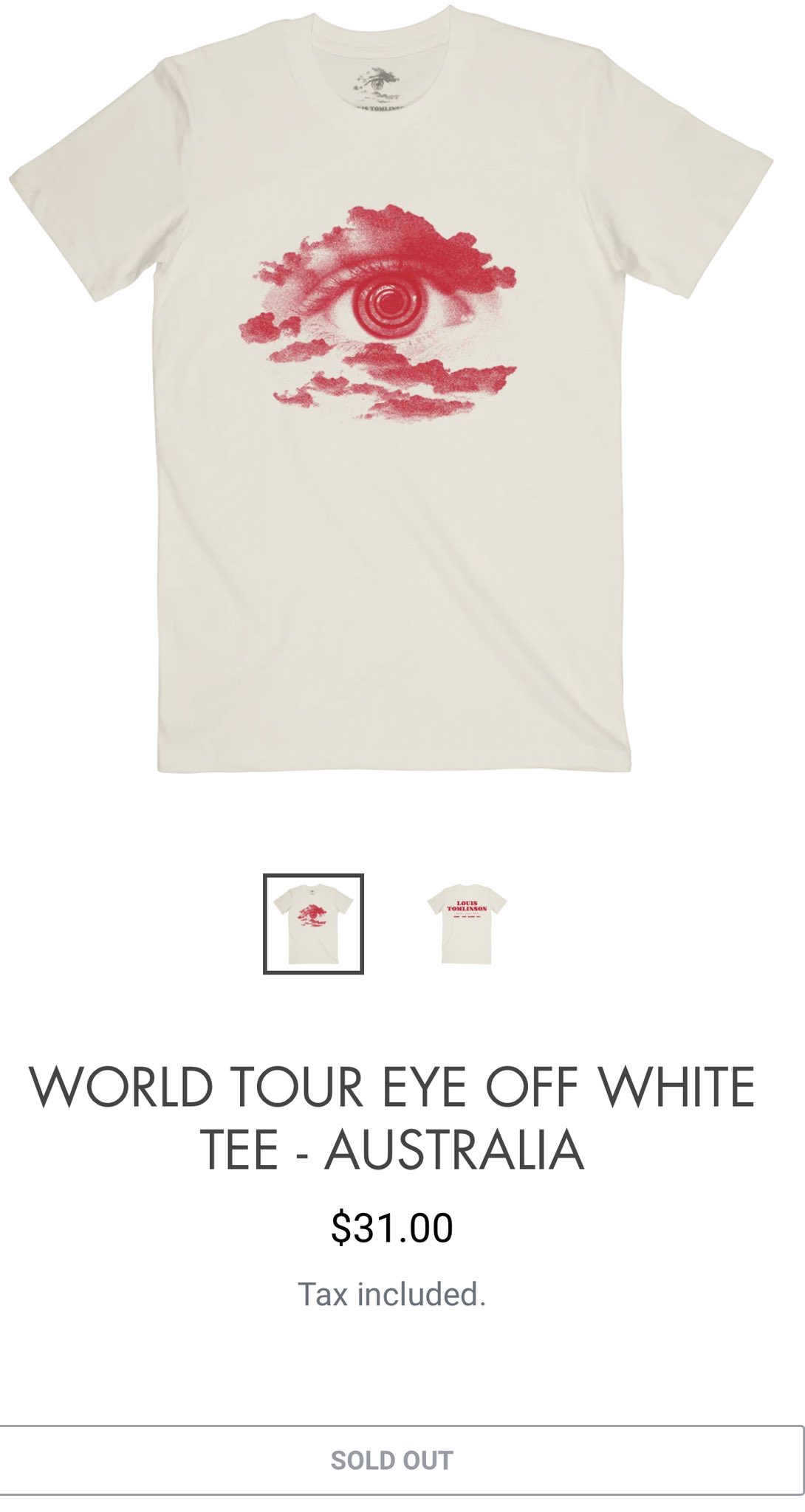 Louis Tomlinson News on X: #Update  The World Tour Eye Off-White Tee from  the Australian Leg is now sold out on Louis' online merch store!   / X