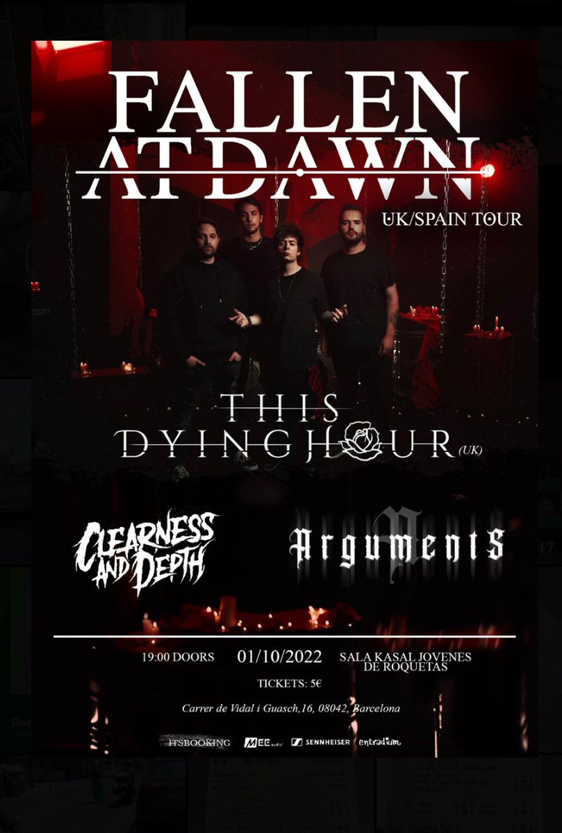 clearnessdepth's tweet image. El próximo 1 de octubre del 2022 estaremos actuando en la sala @kjroquetes siendo una fecha del tour de @FallenAtDawn (Madrid) con @ThisDyingHour (UK) y nuestros hermanos arguments.official (Barcelona).

Entradas a la venta en nuestra bio. 

Nos vemos allí! 

-Alice