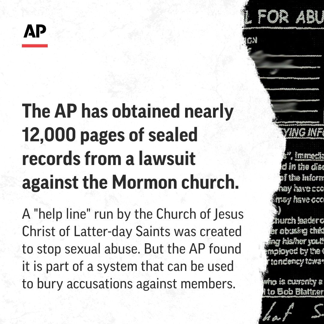 AP's tweet photo. When a man admitted to sexually abusing his daughter, his bishop followed Mormon church guidance and called a “help line.”

He told law enforcement he was advised by church lawyers to tell no one. https://t.co/NQfNjfsq9z https://t.co/4GBqh4lW4d