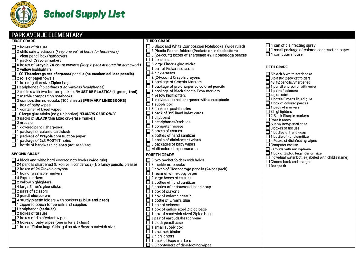 We look forward to welcoming our scholars back to school on September 1.  Please click this link to view the school supplies list for each school:

westburyschools.org/Page/4424