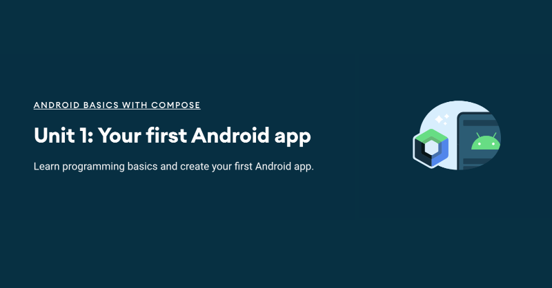 AndroidDev's tweet photo. Are you ready to start your journey as an Android developer? In the Android Basics with Compose course, you'll learn:

✅ Kotlin programming language basics
✅ #JetpackCompose building blocks 
✅ @MaterialDesign in Compose
