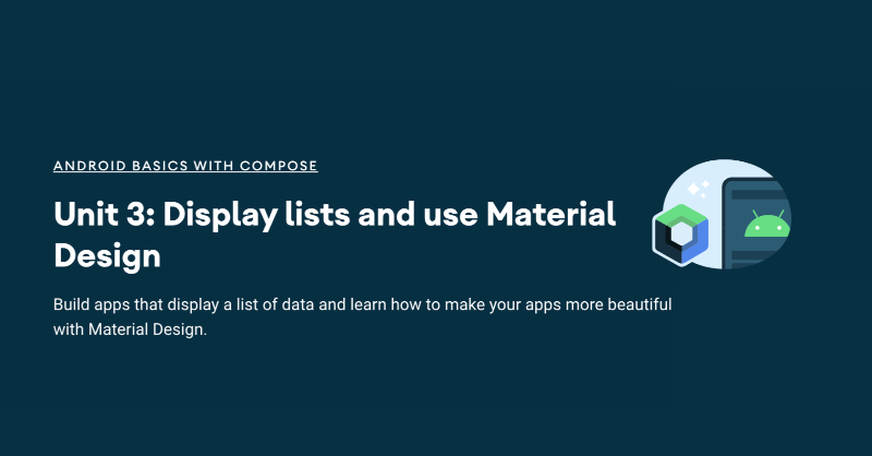 AndroidDev's tweet photo. Are you ready to start your journey as an Android developer? In the Android Basics with Compose course, you'll learn:

✅ Kotlin programming language basics
✅ #JetpackCompose building blocks 
✅ @MaterialDesign in Compose