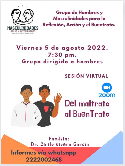 CiriloRivera's tweet photo. #PorSiTeLoPerdiste Sesión extraordinaria este viernes 5 de agosto 2022 7:30 pm. Este espacio es dirigido para hombres mayores de 18 años.Trabajaremos con algunos ejercicios, reflexiones y acciones para el #BuenTrato desde el #enfoquedeGénero y las #masculinidades https://t.co/cizbrEqJs4