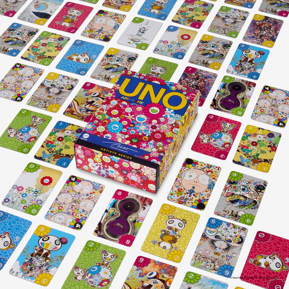The 5th release in the UNO Artiste Series combines the <a href="/takashipom/">takashi murakami</a>’s vibrant creativity with a mix of “high” and “low art” that has become the artist’s staple. 🌈 The Murakami x UNO deck is now available at creations.mattel.com.