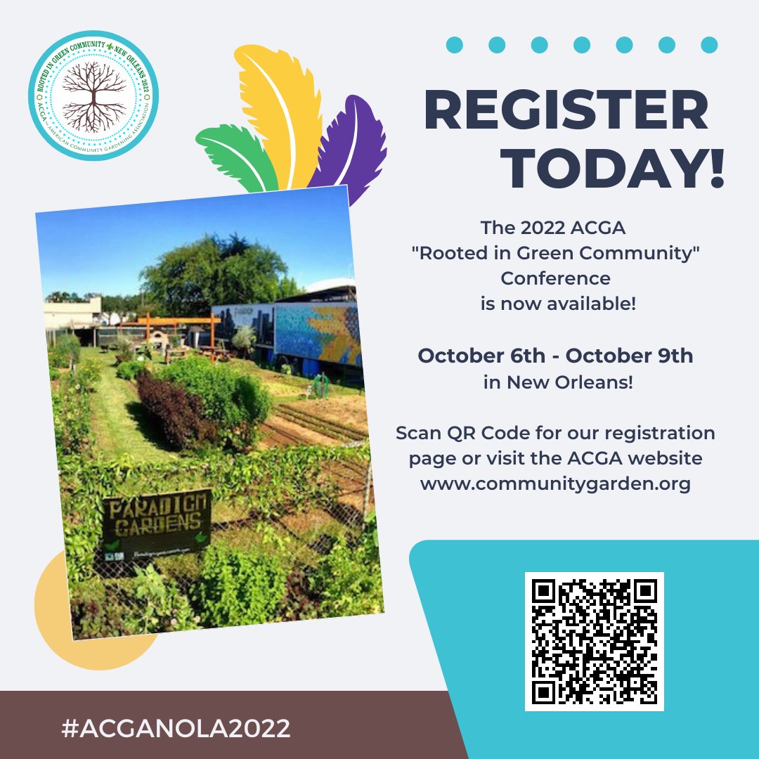 #acganola2022 conference hosted in #neworleans Oct.6-9 2022
'Rooted in Green Community' communitygarden.org #communitygardeners #supportlocal  #communityleadership #begreen #oneplanet #donationgardens #urbanconservancy #louisiana #louisianalife