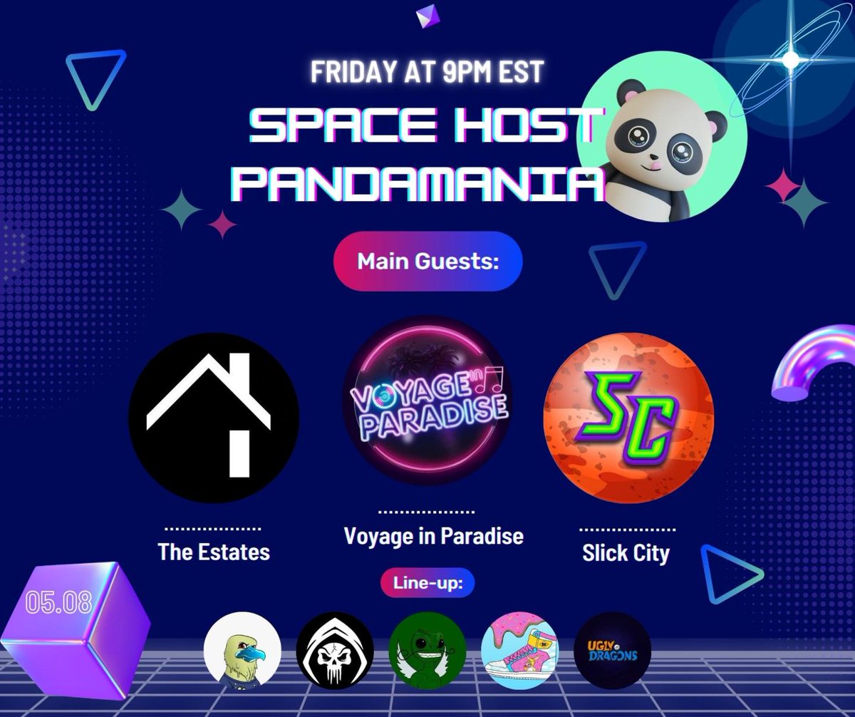 🎉 Want to win $50 in ETH!? 🎉

1. FOLLOW 
<a href="/PandaMania_NFT/">PandaMania</a>
<a href="/TheEstatesNFT/">THE ESTATES</a> 
<a href="/SlickCityNFT/">Slick City</a> 
<a href="/VoyageIP/">Voyage in Paradise</a> 
<a href="/DonkeyKicksNFT/">DonkeyKicksnft.ETH👟</a> 
@UglyDragonsNFT 
 
2. ❤️, RETWEET + TAG 3

3. BE IN THE SPACES BELOW ⬇️
x.com/i/spaces/1dRKZ…