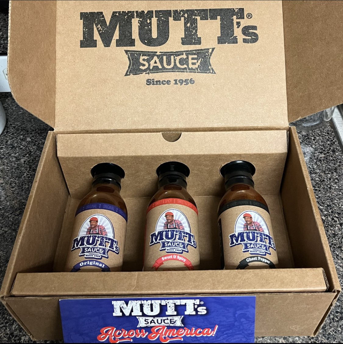 Just received my delivery of <a href="/MuttsSauce/">Mutt's Sauce</a> ! I copped the 3 bottle variety pack…Original, Sweet &amp; Spicy, and Ghost Pepper. Now it’s time to put these to good use. We ready. Let’s go. #muttssauce #SupportBlackOwnedBusinesses #GoCop