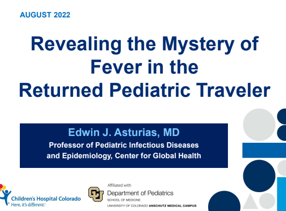 Dr. @easturia is now imparting his #globalhealth expertise and knowledge on us with his approach to fever in the returning pediatric traveler #VailPedsID2022