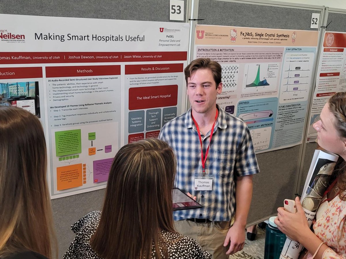 jwiese's tweet photo. It was great to see @UtahSoC undergrad Tom Kauffman present his research contributions to our @PeDEL_UofU  smart hospitals project with @neilsenrehab at the @uofuour poster session! Thanks to @uofuour for running the great SPUR program, and to Tom for all of his hard work. https://t.co/5IeulBz9px