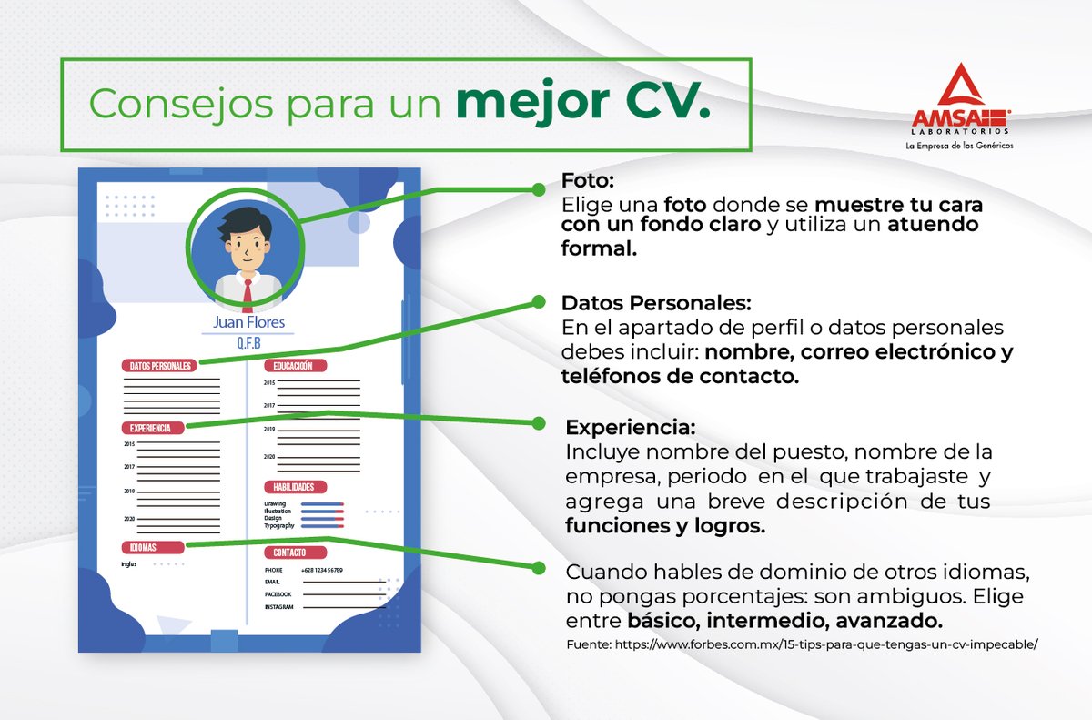 Aquí algunos consejos para que tengas un mejor CV...
#AMSALaboratorios #SomosAMSA