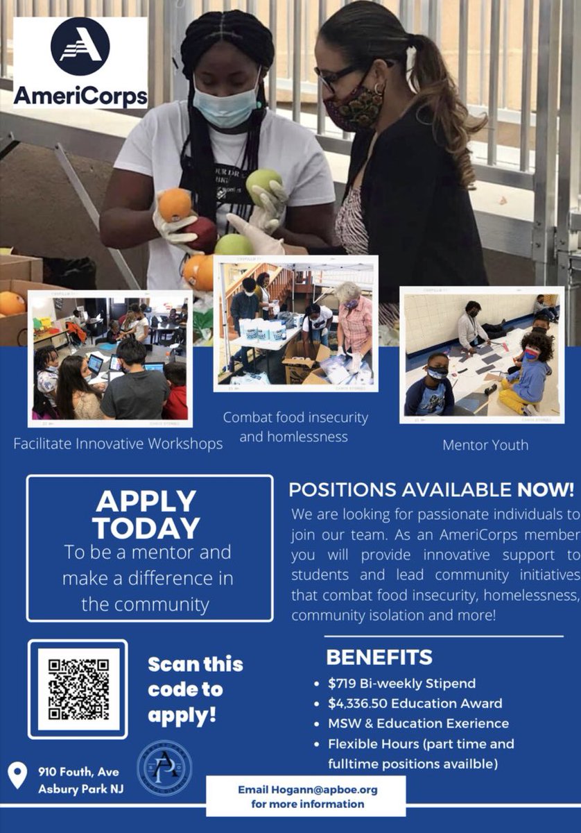 Interested in youth support and community initiatives ? Join our AmeriCorps Team and Apply Today ! <a href="/Asbury_ParkSD/">Asbury Park Schools</a> 

applitrack.com/asburypark/Onl…