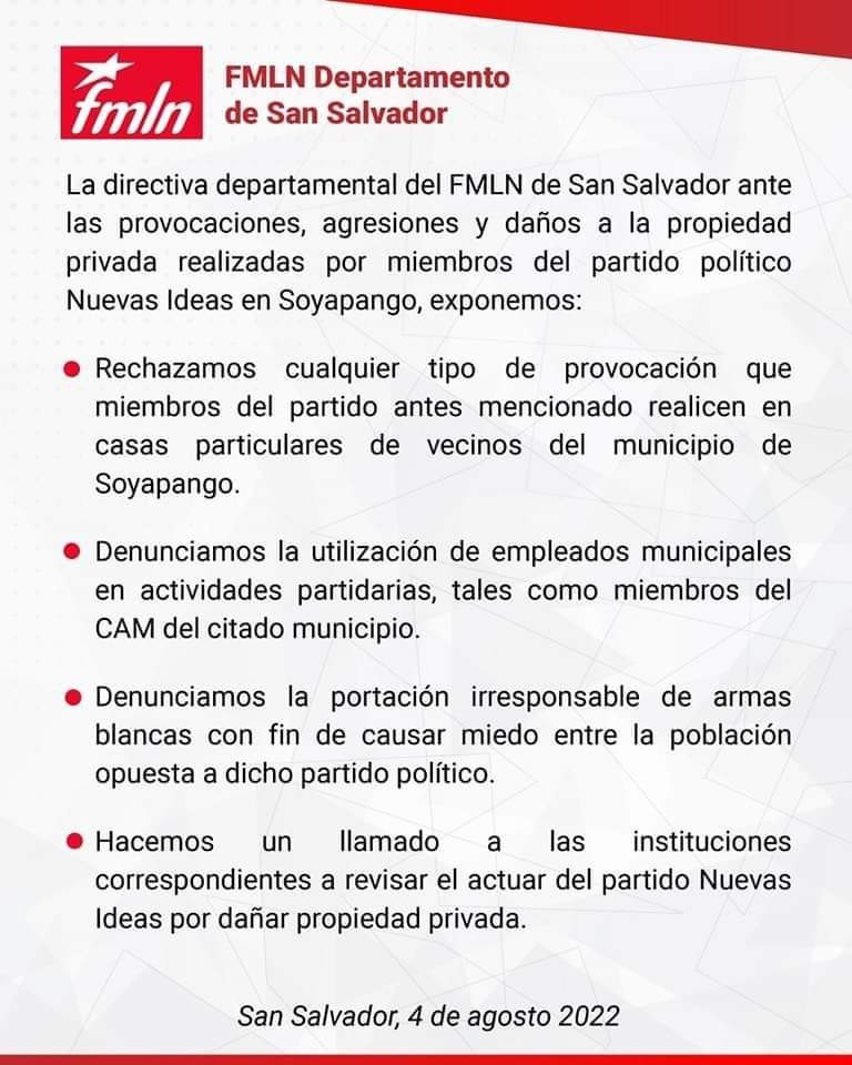 AnabelBelloso's tweet photo. 🚫 Condeno el ataque de NI a simpatizantes de nuestro partido en #Soyapango, el discurso de odio promovido desde el gobierno, se replica en la matonería de sus funcionarios y seguidores. https://t.co/S4m7z6KLUJ