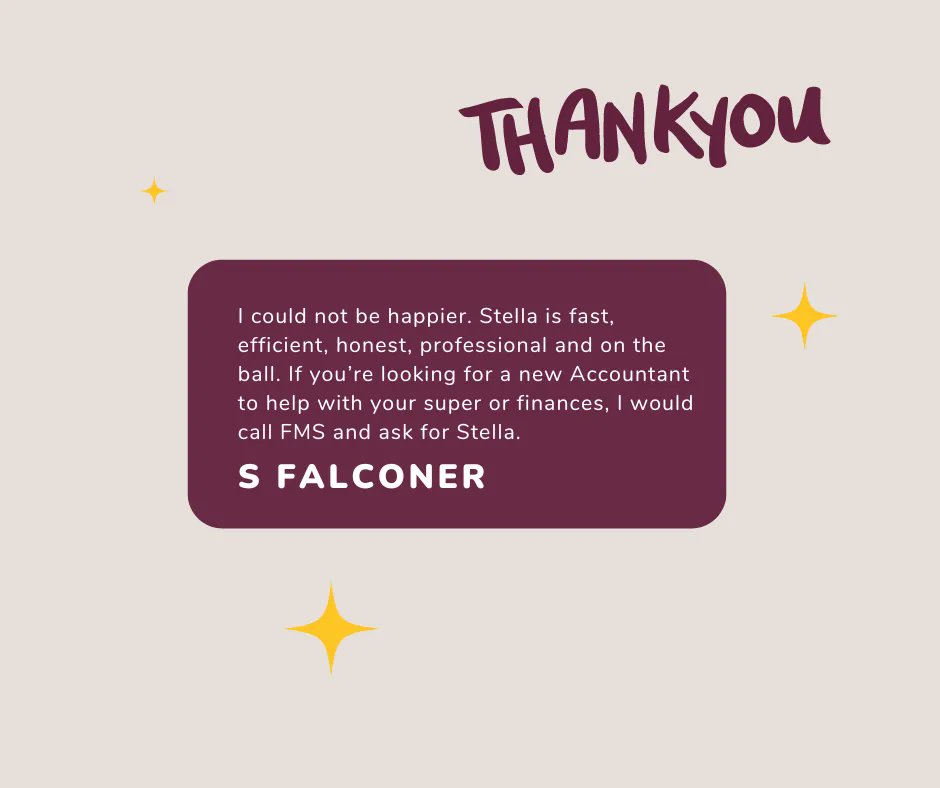 FMSGroupAU_'s tweet photo. We could not be prouder of Stella and her work ethic for our clients; it makes all the hard work worth it with such great feedback.
#FMSGroup #financialadvice #financialadvisers #accountants #accounting #tax #teamwork #clientreview https://t.co/E355nmI80O