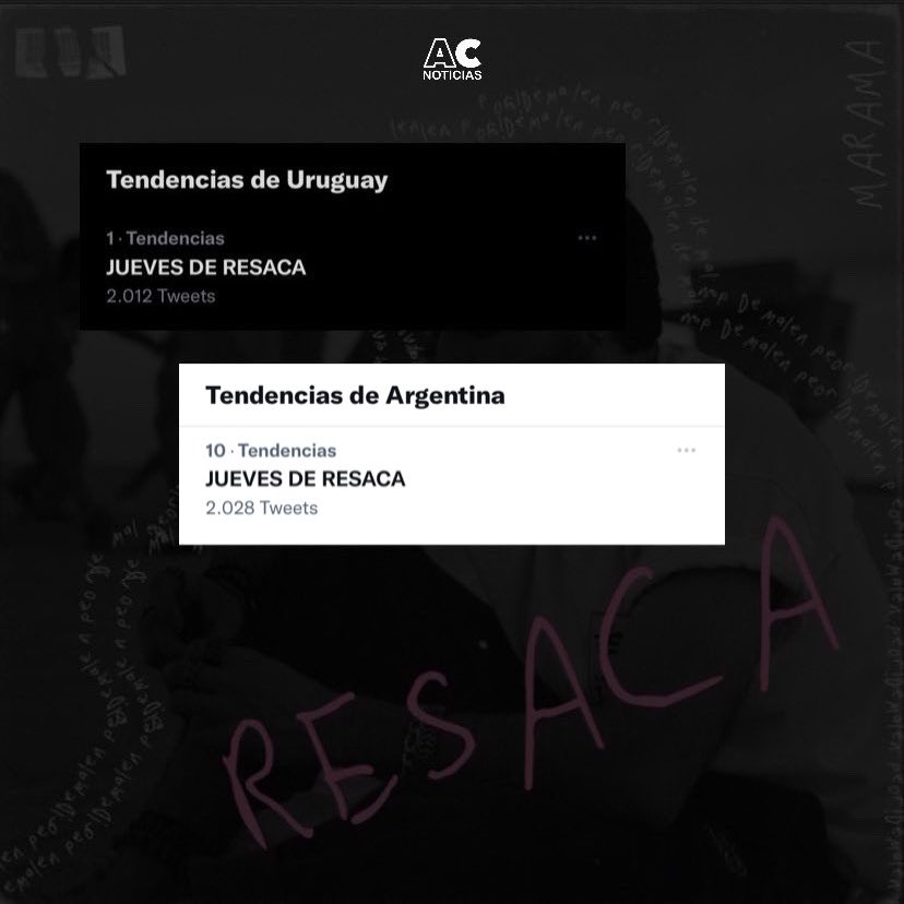 Tendencia #1 en URUGUAY y #10 en ARGENTINA por el lanzamiento de “Resaca” lo nuevo de Marama Oficial.

🔗 youtu.be/WbmP6dIxEhc

JUEVES DE RESACA