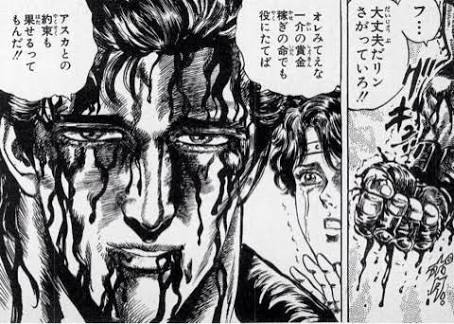 #死んで欲しくなかったキャラ晒す
北斗の拳のアイン
娘の為に賞金稼ぎをやっててケンシロウに挑むも惨敗
その後、バットやリンの友人になり全ての行動が娘の為だったアインはバットとリンを助ける為に命を落とす
子供の頃の初見時は嫌いだったけど、どんどん好きになっていったキャラだったなぁ