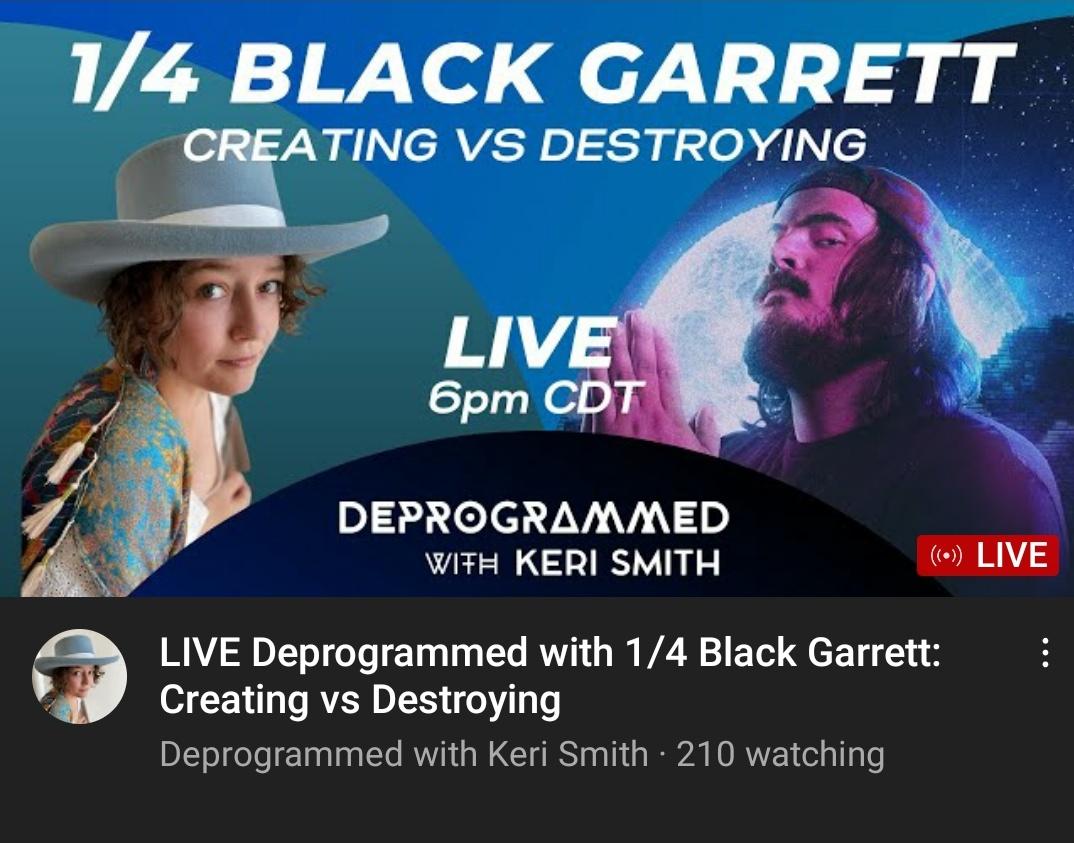 GNinjuh's tweet photo. #DeprogrammedWithKeriSmith
🔴LIVE AT 6 PM CDT
CREATING VS. DESTROYING
With 1/4 BLACK GARRETT!
#CreatingVsDestroying
#Deprogramming:
@RealKeriSmith🌱
@QTRBlackGarrett
#Deprogrammed🔧
@piratetomski
CATCH @_Deprogrammed!💪🏾😁
#KeriSmith
https://t.co/rCR2uzYgpN https://t.co/z4h2bNxpAR