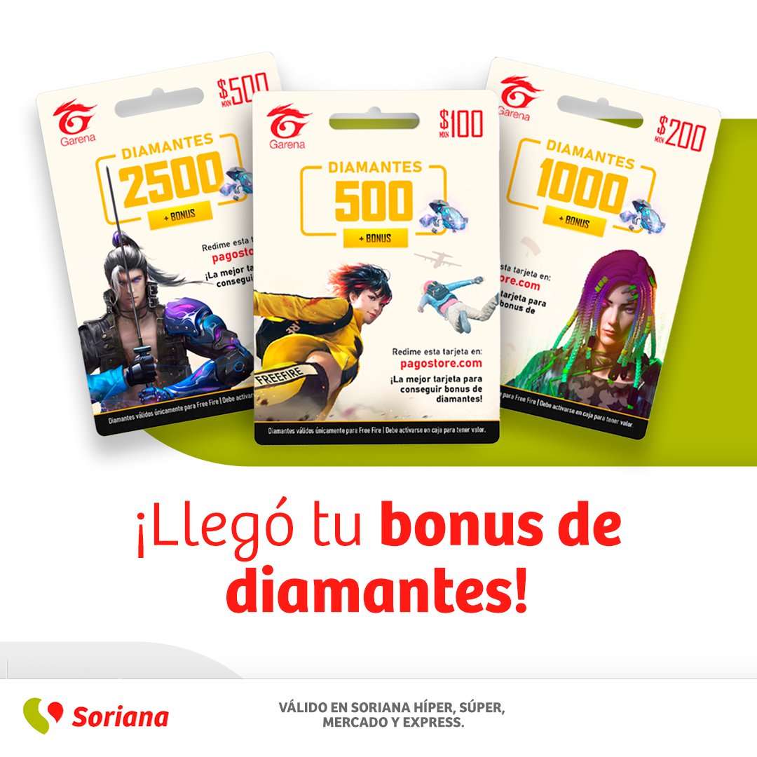 Pasto visitar Despido Soriana on Twitter: "🔹🔹🔹¿Cuántos diamantes necesitas? 🔹🔹🔹Consíguelos  con tu tarjeta Garena #FreeFire de venta en Soriana. ➡️  https://t.co/WHSAjIbp1A ⬅️ https://t.co/cOJ1WNQRep" / Twitter