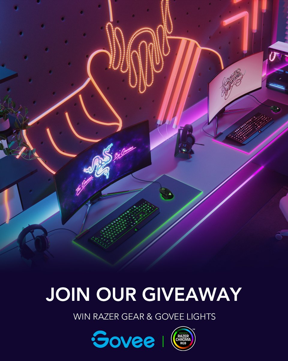 In celebration of <a href="/GoveeOfficial/">GOVEE</a> Smart Light integration with Razer Chroma RGB, we’re giving away Govee Smart Lights and Razer Basilisk V3 gaming mice to 6 lucky winners. Join this giveaway by 11 Aug, 23:59 PDT to stand a chance to win: gleam.io/AyFFP/razer-x-…