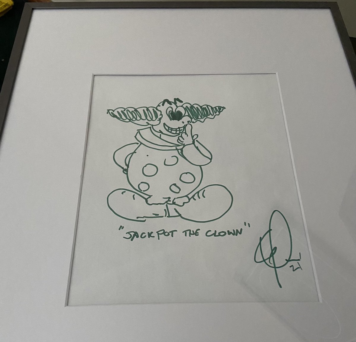 ledbetterone's tweet photo. @RalphGarman @eddiepence @jenrenstewart I have the original Jackpot the Clown, framed in my office. https://t.co/2JEXtJgYEG