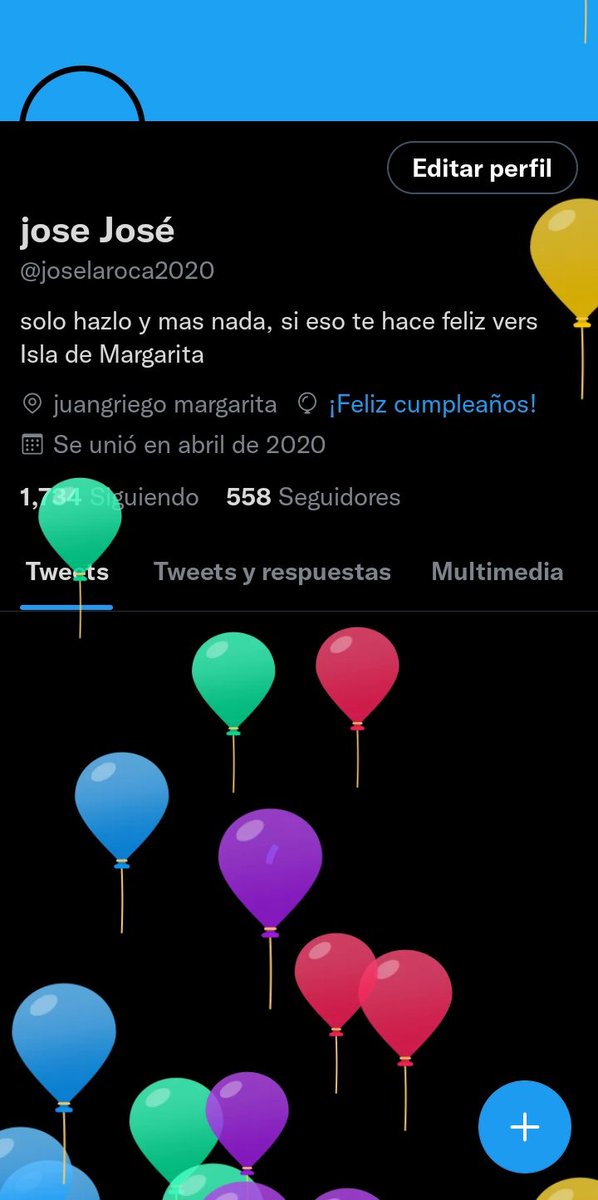 joselaroca2020's tweet photo. Y me llegaron los globitos a mi perfil. Feliz cumpleaños para mí 🥳🎉🎊👍😎 https://t.co/sYELQZBYNU
