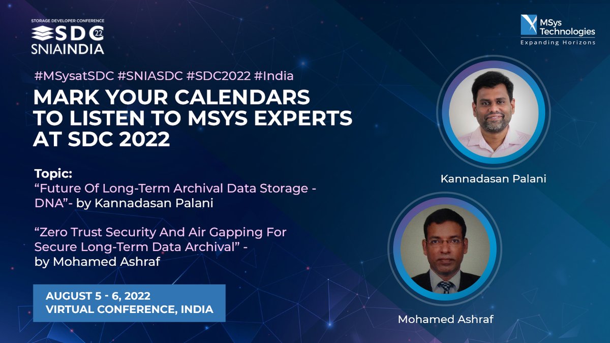 AziroTech's tweet photo. Witness Kannadasan Palani and Mohamed Ashraf amongst the distinguished engineers selected to present the technical papers at SDC 2022.
#MSysatSDC #SNIA #Event #SDC2022 #India #StorageConference #MSysTechnologies #StorageDeveloperConference2022 https://t.co/zQw3XNxCH1