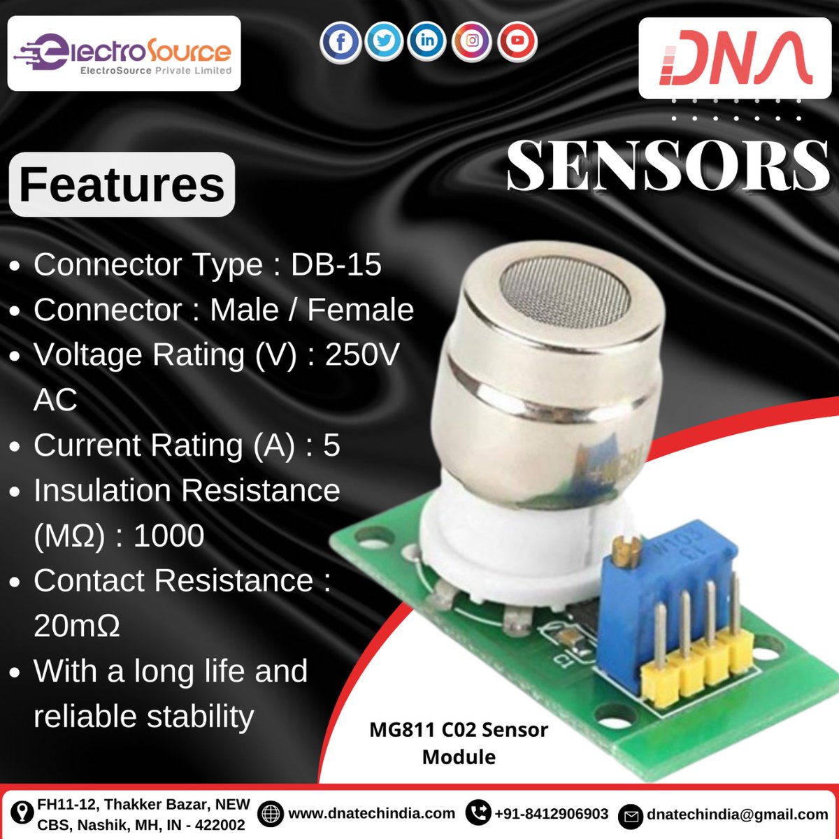 dnatechindia's tweet image. SENSORS
MG811 C02 Sensor Module
#sensors #mg811c02sensormodule #sensormodule #connectortype #connector #voltagerating #currentrating #longlife #electronicengineering #engineerproblems #electronicsprojects #mechanicalart #electronicslovers #nashikkar #nashikcity #nashikdiaries