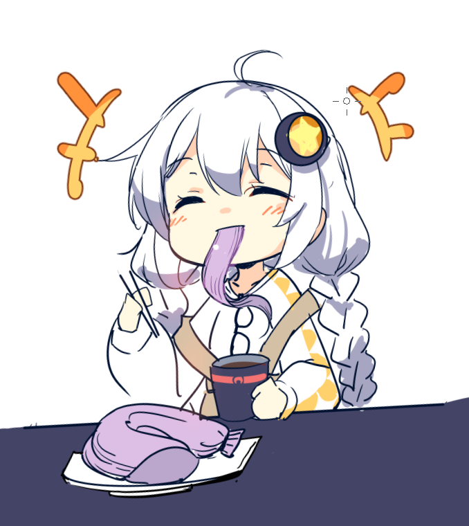 kizuna akari 1girl braid hair ornament solo holding closed eyes eating  illustration images