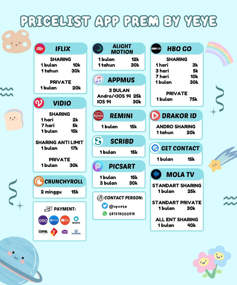 upzates's tweet image. halo aku jual aplikasi premium murah legal aman! ada youtube spotify netflix disney hotstar viu wetv iqiyi vidio am pro get contact hbo go vidio sharing private, kalo mau tanya dulu boleh dm langsung ajaa! 🥰

#zonauang #zonaba #zonajajan