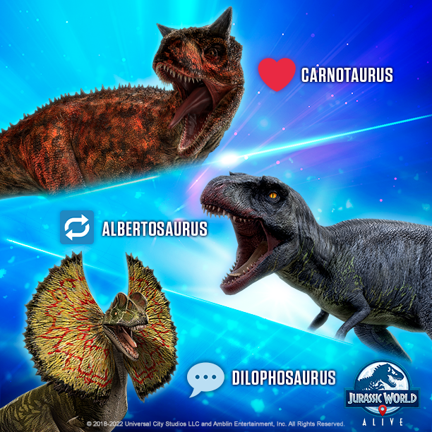 JWorldAlive's tweet photo. Only one spot left on your roster!
Let us know which Rare creature you would choose to complete your team!

Like ❤️ for Carnotaurus
Retweet 🔁for Albertosaurus 
Comment 💬 for Dilophosaurus

Play &amp; Claim▶ https://t.co/9YCskcKAlX https://t.co/GbKDX7TXtX