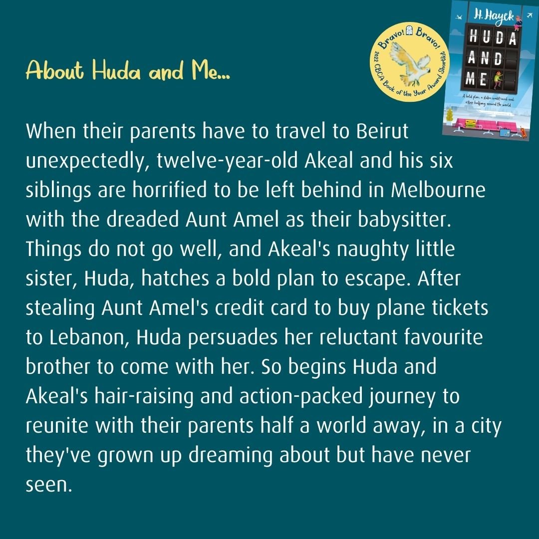 CBCANSW's tweet photo. BRAVO!!! to H. Hayek whose book Huda and Me (published by Allen &amp; Unwin) has been shortlisted for 2022 CBCA Book of the Year: Younger Readers. 🤩🎉📚 
@ms.huda.h @allenandunwin 
#CBCA #cbca2022 #cbcabookawards #cbcabookawards2022 #cbcashortlist2022 #cbcashortlist #bookawards https://t.co/8VX8gqRdQu