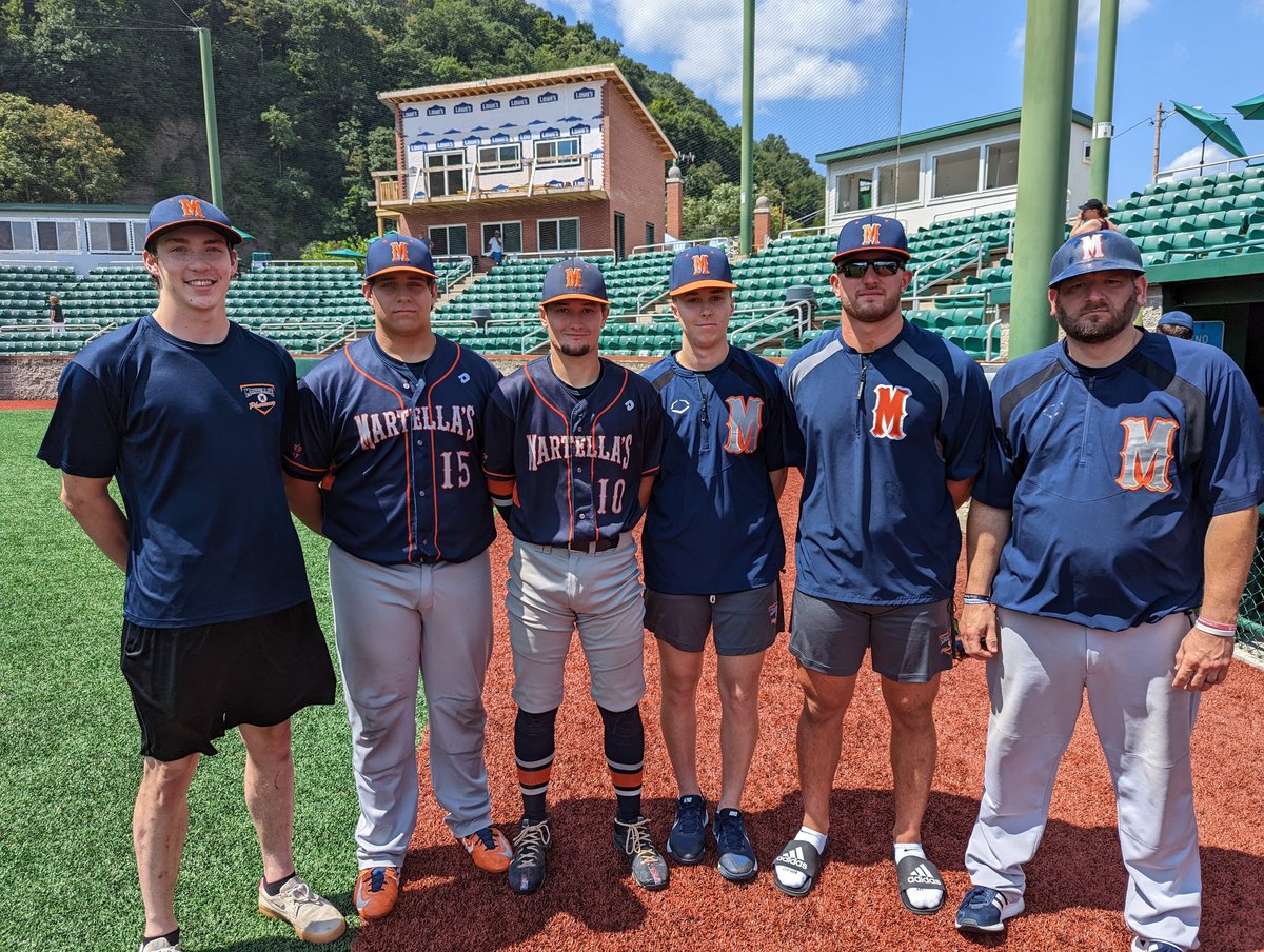 mccortbaseball's tweet photo. Congrats to the Crushers Alumni playing for Martella's Pharmacy in the National AAABA Tournament.  Martella's has advanced to the Final 4 on Friday.

Aidan Layton ('20), Joe McGowan ('22), Zach Ramach ('20), Matt Mosholder ('19), Brendon Bair ('21) and Manager Kerry Pfeil ('99) https://t.co/arv5xyFGGC