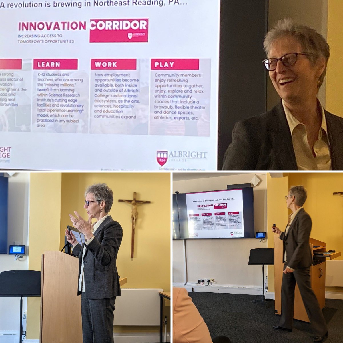 Adelle_Schade's tweet photo. Albright College President @JacqueFetrow inspires + leads #berkseducators Live, Learn, Work, Play in the Innovation Corridor = Northeast Reading @albrightcollege @AlbrightSRI #albrightatoxford #MindsofSRI #albrightcollege #InnovationCorridor https://t.co/3kWJo8kV39