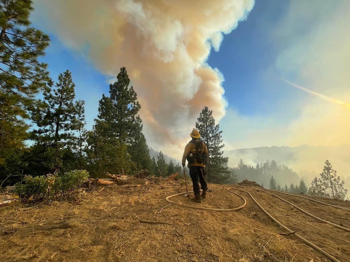 AlamedaCoFire's tweet photo. OES Day 13 is now assigned to the #YetiComplexFire. The base camp is Happy Camp. FFs are working with the hotshots helping to hold the dozer lines and forest service roads. Crews are only going direct on slops and spot fires. #ALCOFIRE https://t.co/P8AJOuE7S5