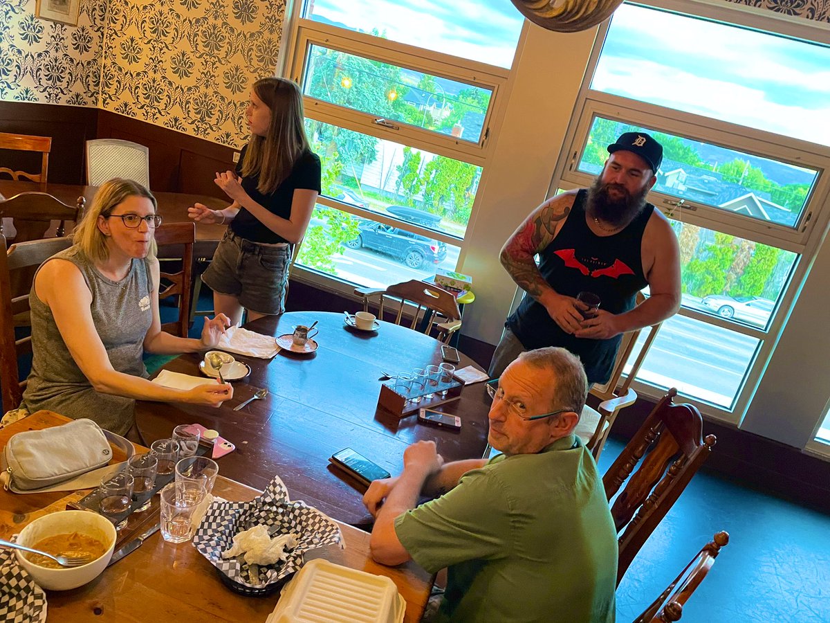 BCboardgamers's tweet photo. #WrathofConKelowna 
Great food, great people, and fine board games. It was amazing to see this crew again and face to face @MeepleDungeon @boardsalive @messedupgames @SpyderMo @cadieux thanks #WeltonArmsCraftBeers for the space to meet and play #gingkopolis #canvas #llamacards … https://t.co/arl8YffC2d